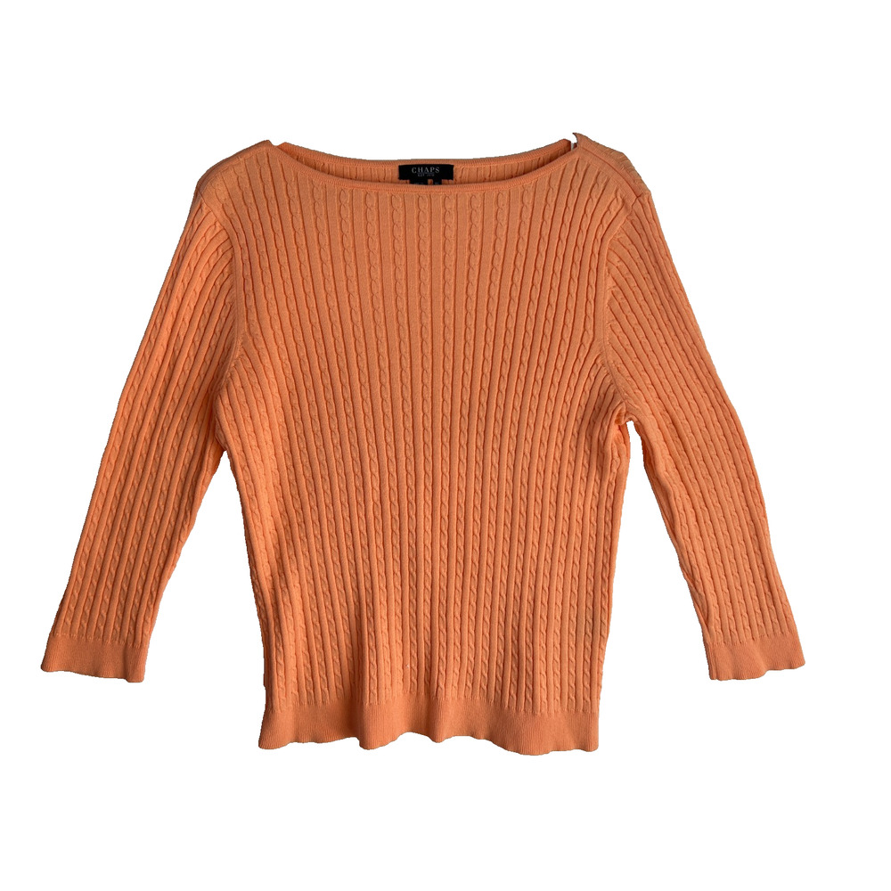 Chaps Cable Knit Sweater XL Orange Cotton Crewneck Womens Pullover Classic